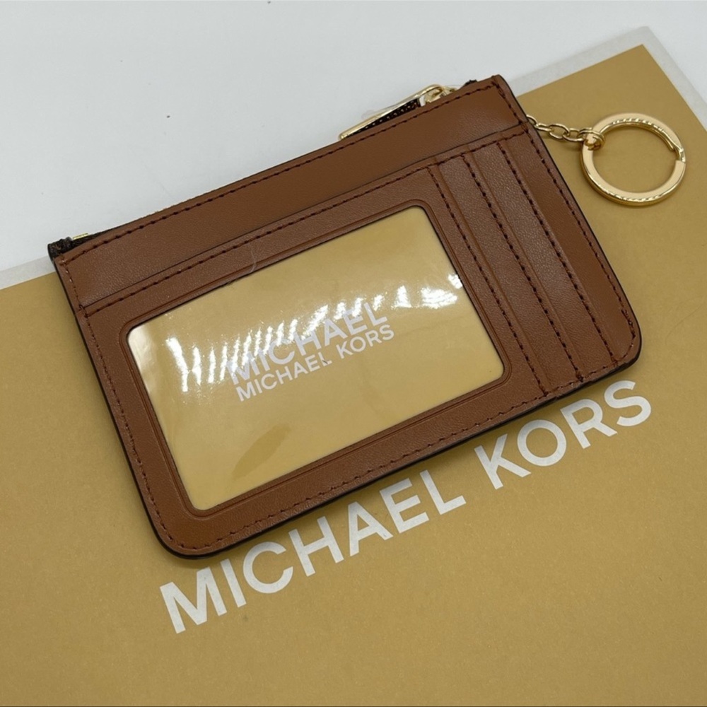 Michael Kors Small TZ Coinpouch w/ID Leather Rich Brown - Picture 2 of 5
